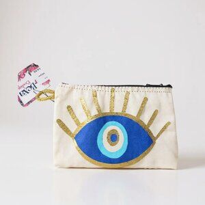 Evil Eye Coin Purse, Boho Zipper Pouch, Handmade Coin Purse